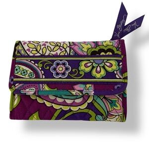 Vera Bradley Heather Floral Trifold Wallet 💜 Purple Green Quilted Cotton